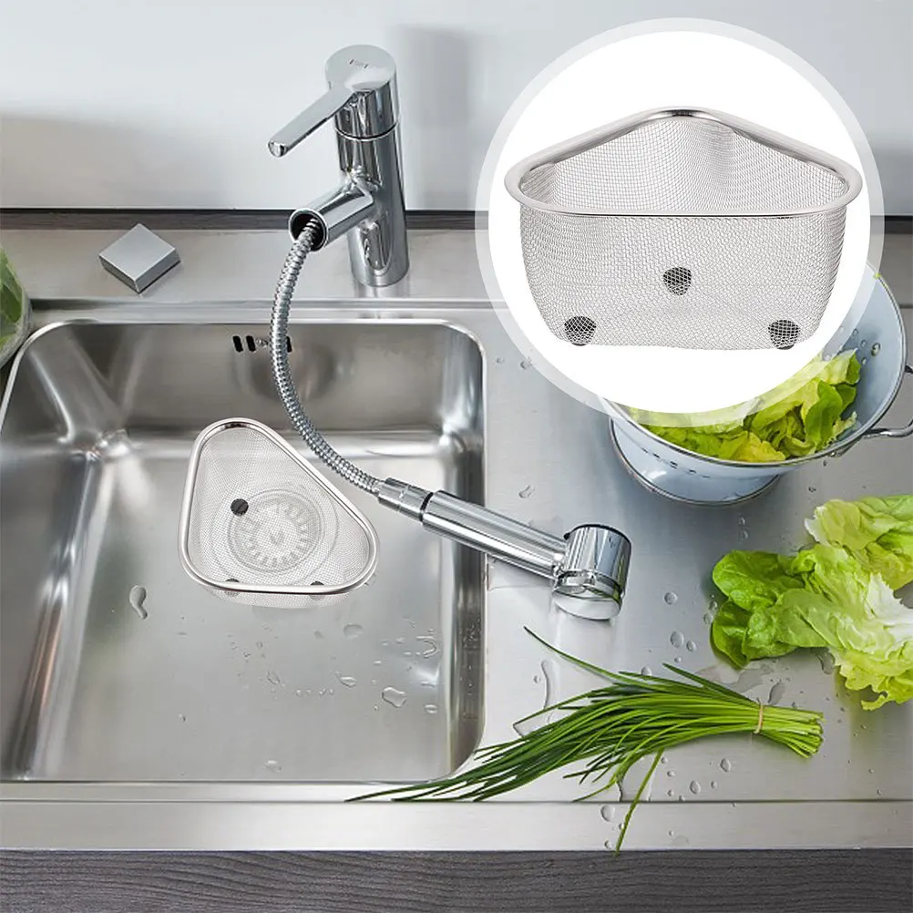 

Угловая корзина из нержавеющей стали, сетчатый дуршлаг для раковины, кухонный слив, мытье овощей, чистка фруктов, сушилка для посуды, губка для раковины