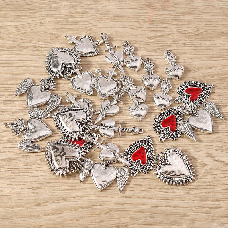 4pcs Mix Cute Alloy Love Heart Charms Pendants for Jewelry Making Drop Earrings Necklaces Bracelets DIY Handmade Crafts Supplies