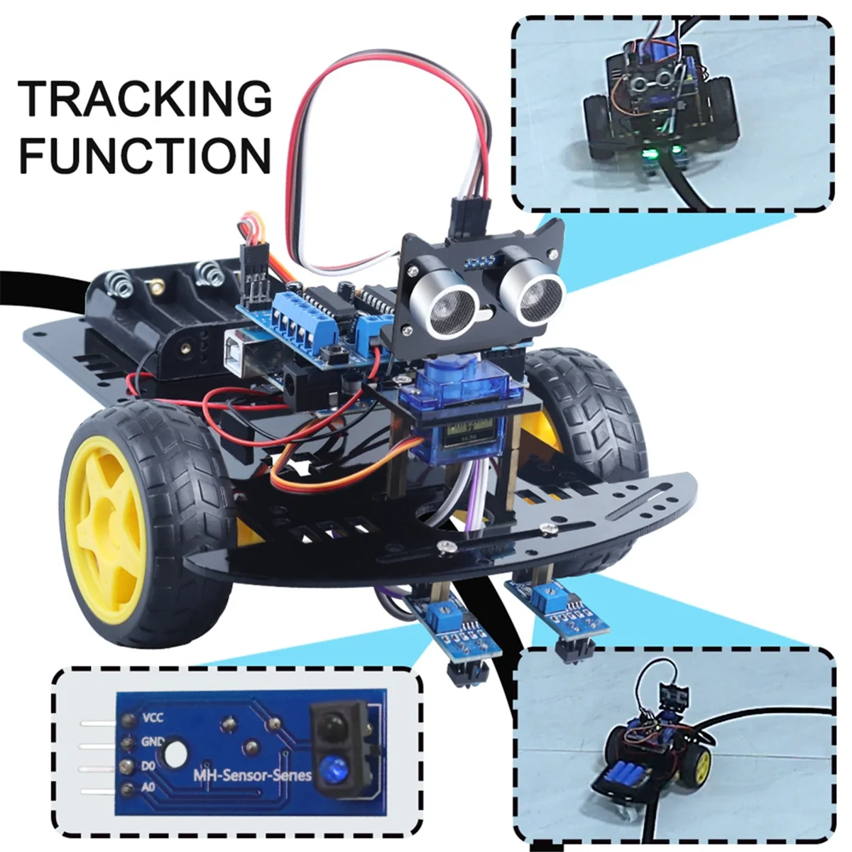 Kit per auto robot 2WD per progetti di programmazione con tracciamento di linee e evitamento degli ostacoli educativi