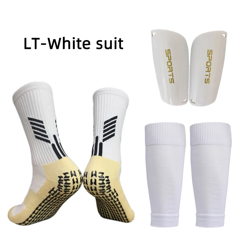 A Set Non-Slip Football Socks Towel Bottom With Elasticity Soccer Shin Guard Sleeves Leg Guards  Adults Kids Protective Gear