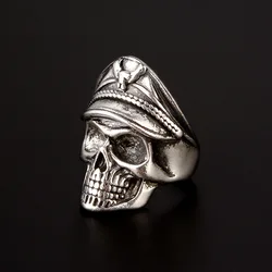 Retro Colored Navy Officer Skull Ring For Men Punk Gothic Rock Hiphop Open Ring Biker Accessories Handmade Jewelry Unisex Gift