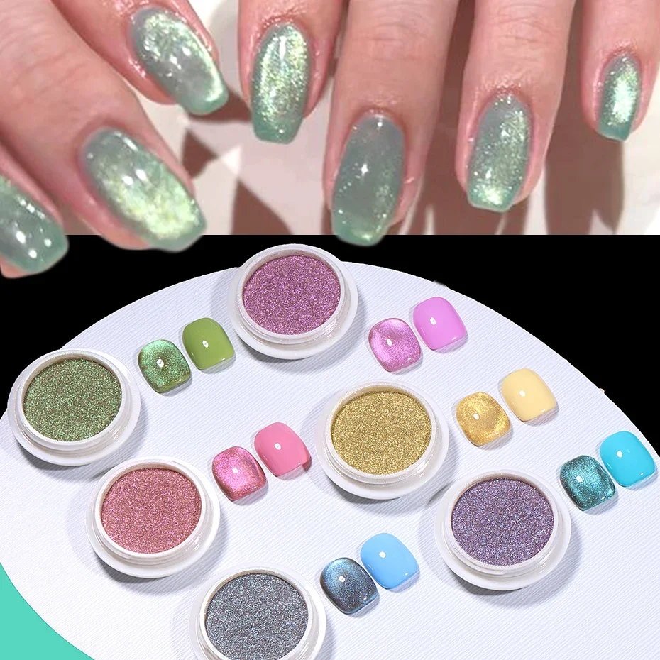 

3D Cat Eye Magnetic Powder Chrome Glitter Chameleon Shiny Gel Nail Polish Rubbing On Pigment Dust DIY Nail Decoration Supplies
