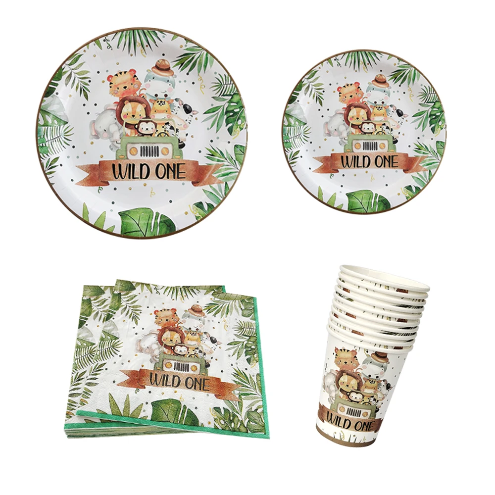 Jungle Animal Disposable Tableware Paper Plate Cup Napkin for Kid Birthday Party Decorations Forest Safari Theme Party Supplies