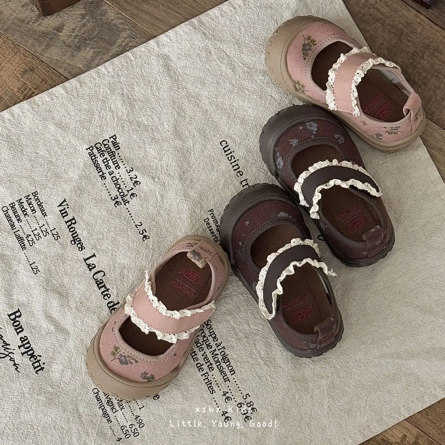 الخريف الأطفال الفتيات خمر وظيفية مغلقة اصبع القدم الدانتيل الحلو الأزهار القماش أحذية طفل الصغار عارضة شقة سوليد حذاء طفل صغير