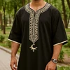 116612-2a3490.jpg Fashion Embroidery Muslim Men's Jubba Thobe Eid Ramadan Black Abaya Dress Arabic Islamic Clothing Kurta Tunic Jilbab Saudi Kamis