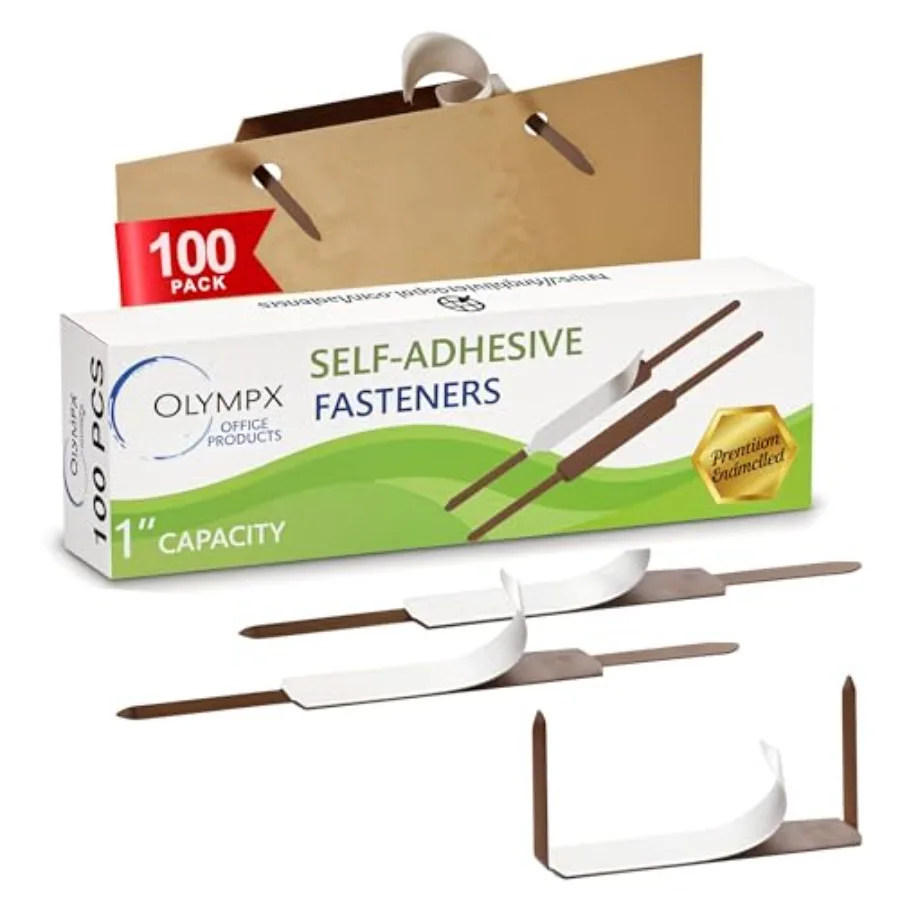 

100 Pcs of 1" Capacity Premium Self Adhesive Prong Paper Fastener Bases, 2.75 Inch Center for Paper File Clip Folder Accessorie