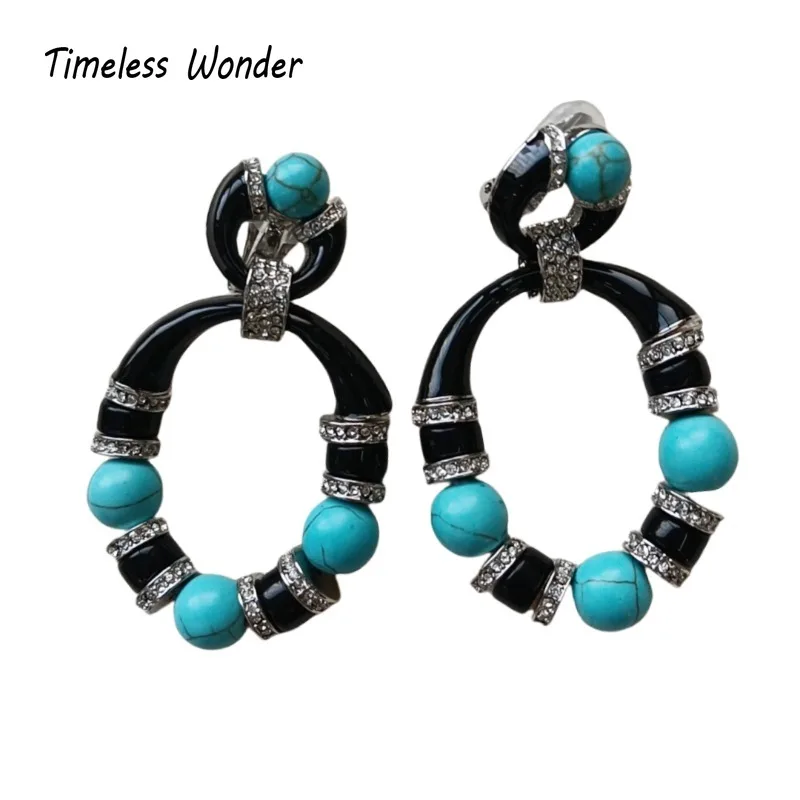 Timeless Wonder Retro Enamel Geo Stone Floral Clip on Earrings for Women Designer Jewelry Chinese Style Trendy Top Rare Mix 7288