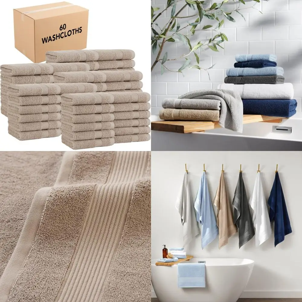 

Luxury Cotton Washcloths 12 Pack Bulk Case of 60 - Super Soft 100% Cotton, 600 GSM, Quick Drying & Highly Absorbent, Ideal for F