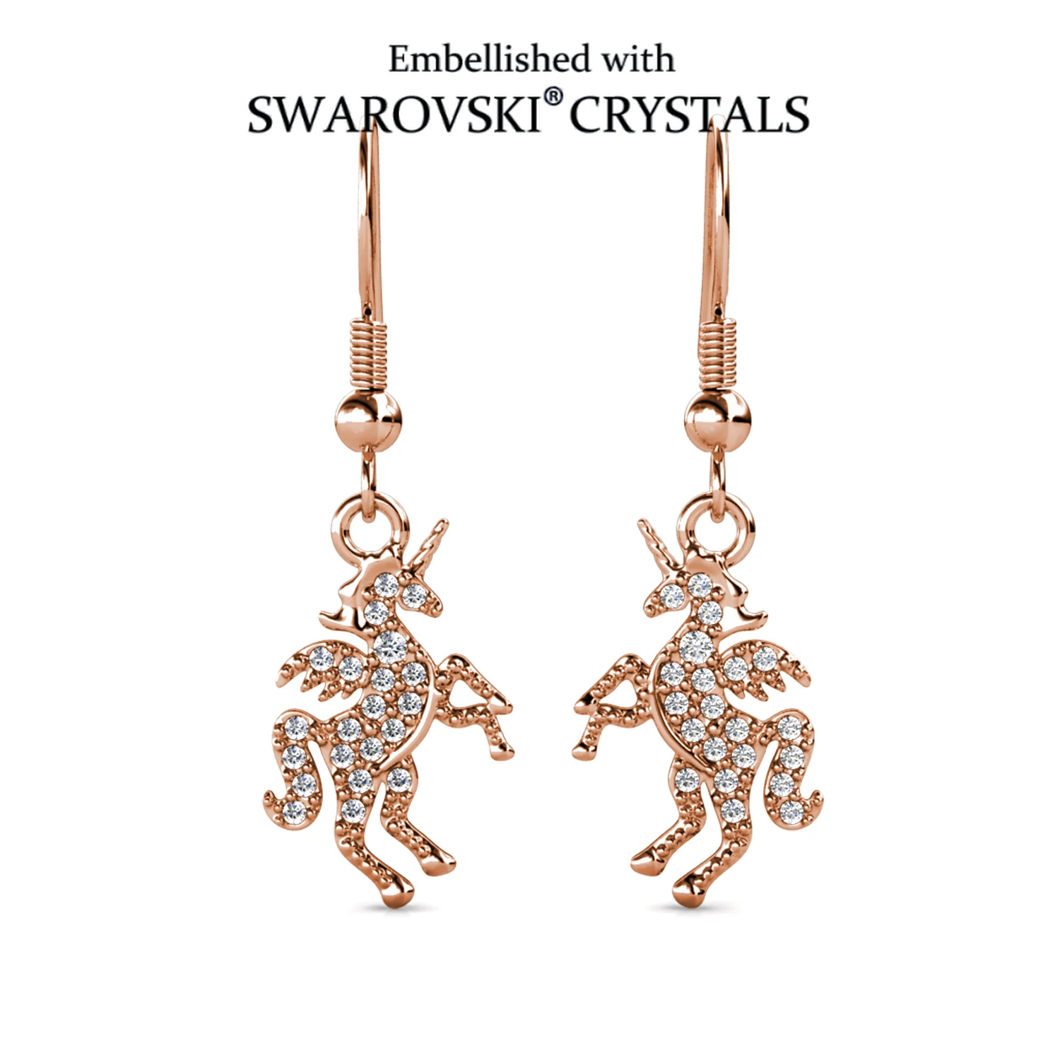 Unicorn Drop Earrings Embellished with Swarovski Crystals Copper Rose Gold Plated Fashion Jewelry Sparkling Crystal Jewelry