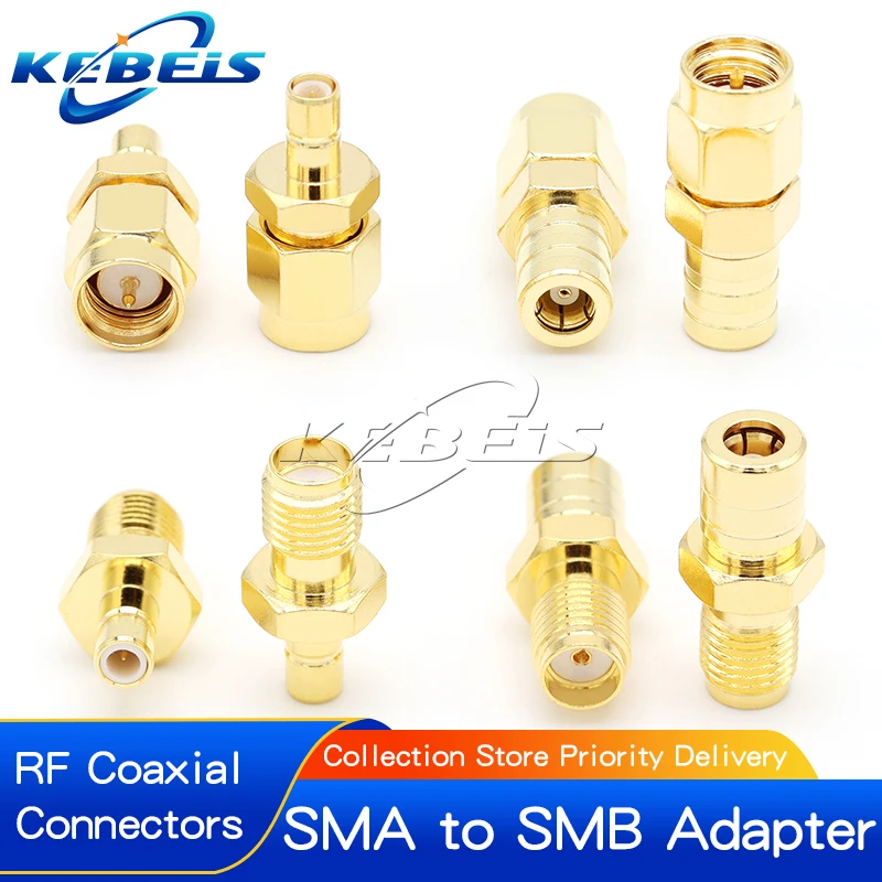 1Pcs SMA to SMB Connector Kit Antenna Adapter SMB to SMA Male Plug & Female Jack Straight RF Coaxial Connector Kits Brass