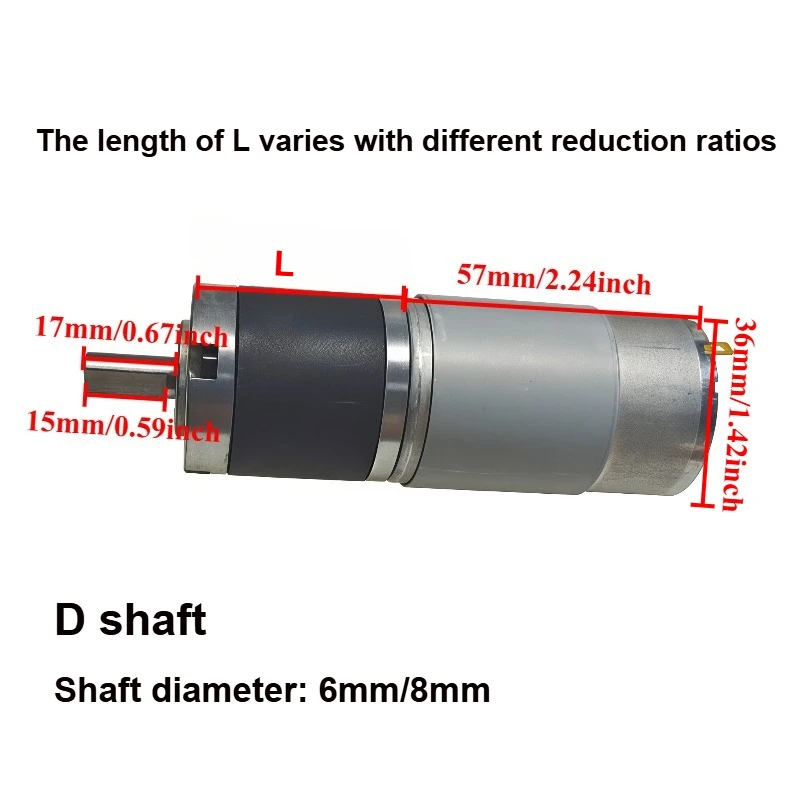 36mm 12V 24V DC planetaire reductiemotor met hoog koppel middenas snelheidsregeling 36-555