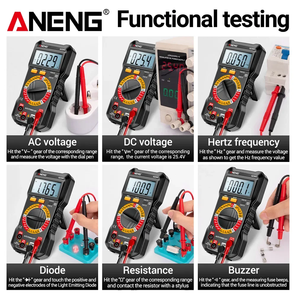 ANENG SZ305 1999 Counting Professional Intelligent Multimeter Capacitor Tester, AC/DC Voltmeter, Current Resistance Ohm Testing