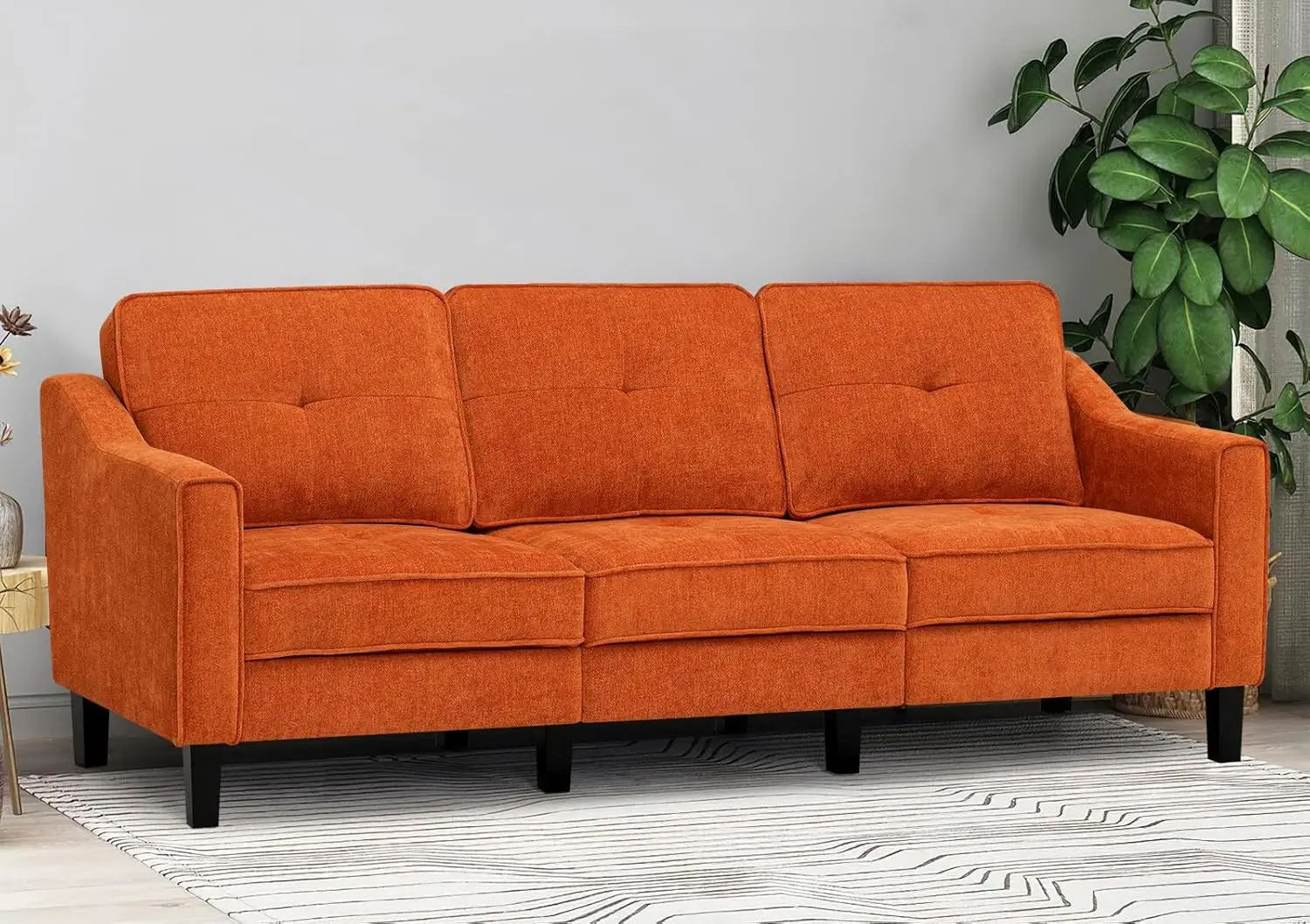 

Sofa with Tufted Backrest, Chenille Modern Sofa with Stable Wooden Legs, Upholstered Couch for Living Room, Apartment