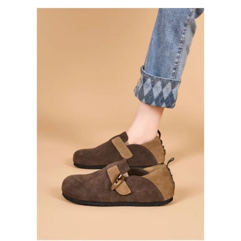 Fashion Suede Men Casual Shoes Breathable Leather Half Slippers Outdoor Indoor Loafers Flats Comfortable Summer Couple Sneakers image 4