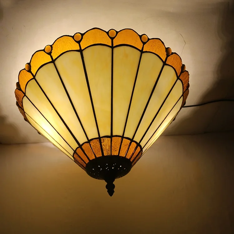 LongHuiJing Artistic Colourful Stained Glass Lampshade 2 Bulbs Lamp Tiffany Porch Ceiling Flush Mounts