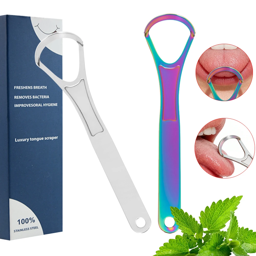 Stainless Steel Tongue Scrapers - Stylish Oral Hygiene Tools to Reduce Bad Breath, Removes Coating  Ergonomic Handle Easy
