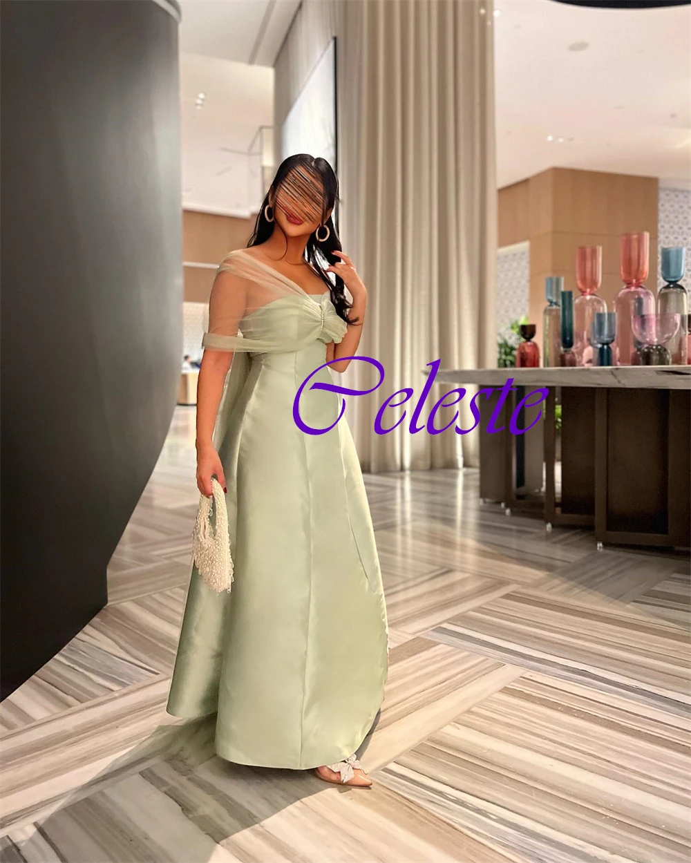 Customized Strapless Sleeveless Satin Ankle Length A-Line Evening Dress Exquisite Party Dresses Sparkly Special Occasion Gowns