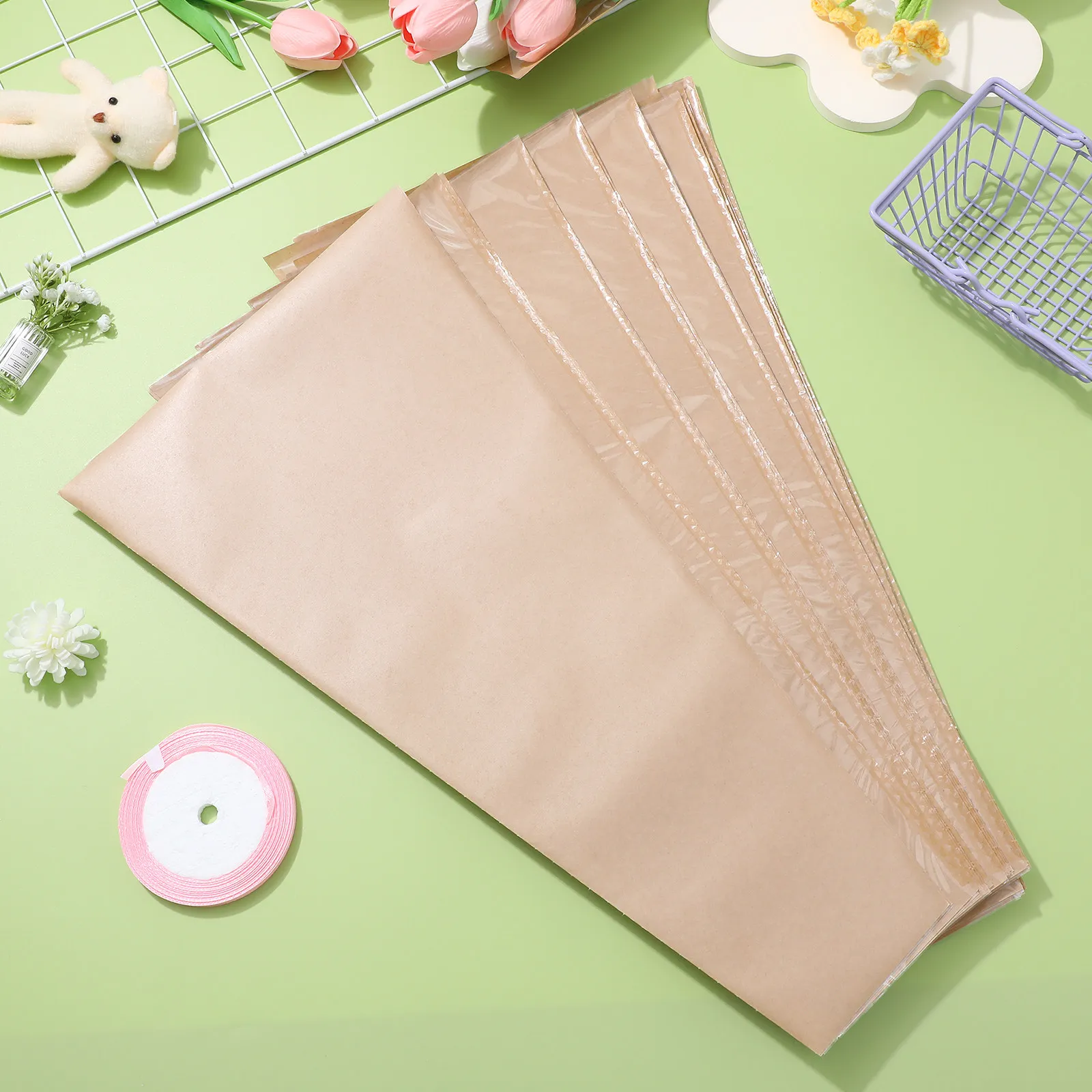 50Pcs Sturdy Floral Wrapping Bags Kraft Paper Flower Packaging for Gifts Bouquets Presentation Transport Rose Florist Decor