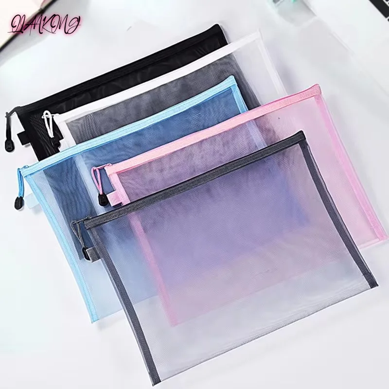 Nylon Mesh Zipper Pouch para Cosméticos, Sacos de Maquiagem, Lápis, Sacos de Viagem para Cosméticos, Material Escolar e de Escritório, A5, A6