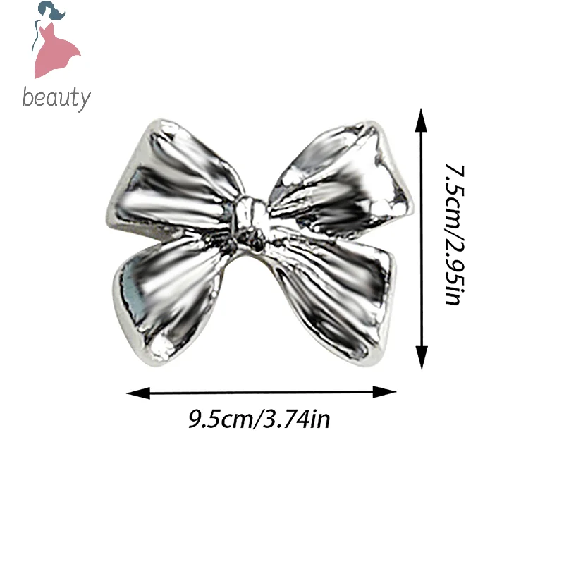 Metal Bowknot 3D Encantos das unhas, liga prateada Acessórios, Manicure Rhinestone, Jóias Diamante, Nail Art Salon Decorações, 10pcs