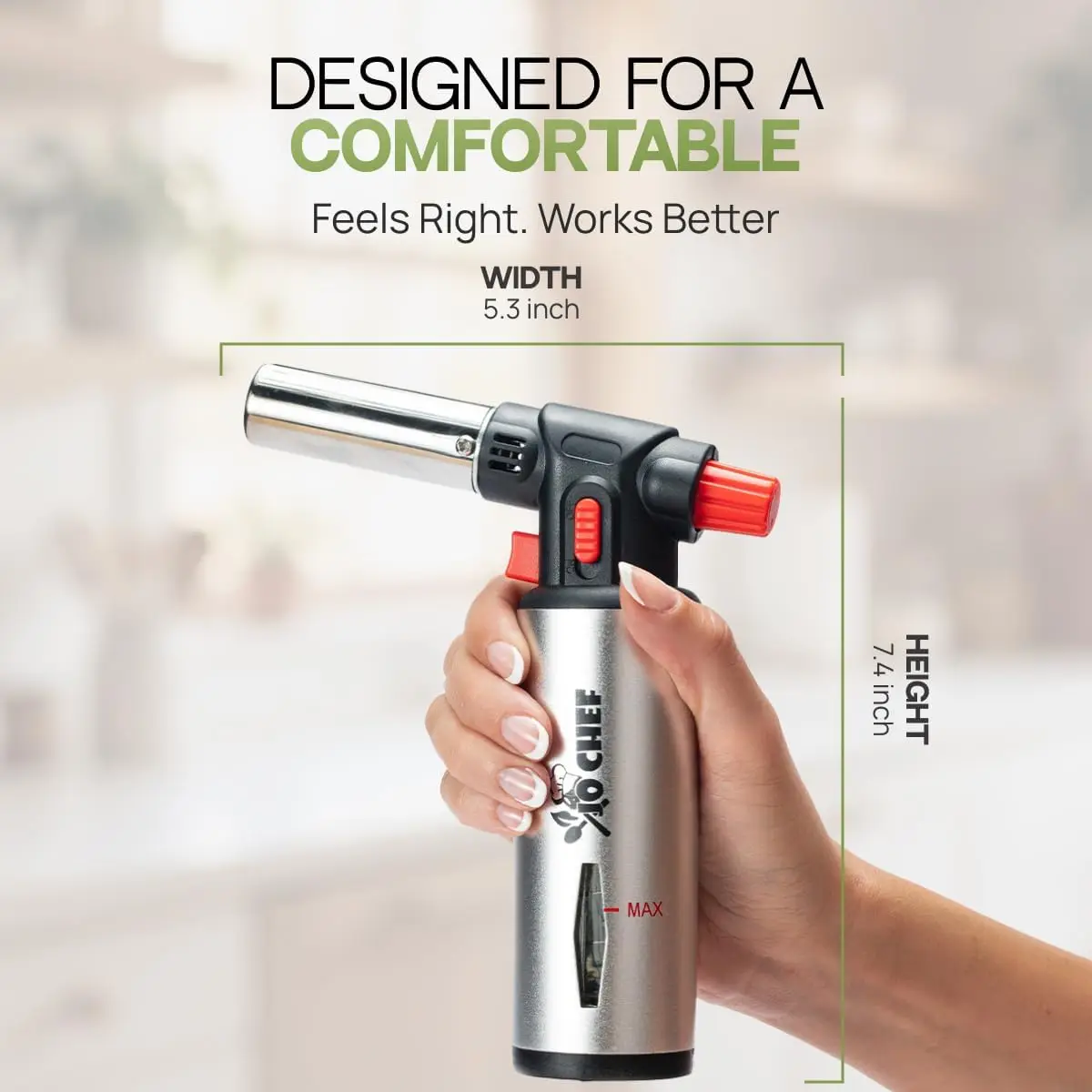 Refillable Butane Kitchen Torch with Adjustable Flame and Safety Lock, Includes 2 Cans for Cooking and Soldering