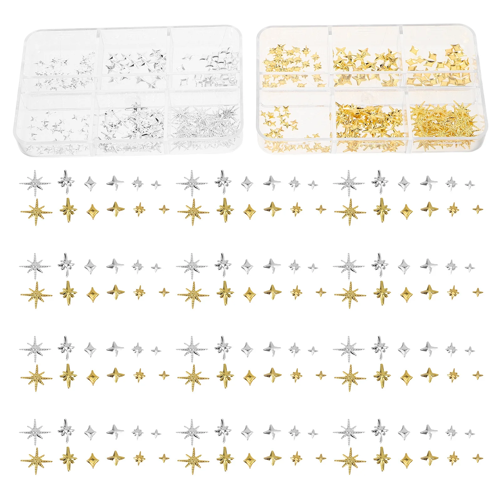

2 Boxes Nail Charms Metal Star Studs Golden Silver Mini Decorations DIY Manicure Accessories Womens Nail Jewelry