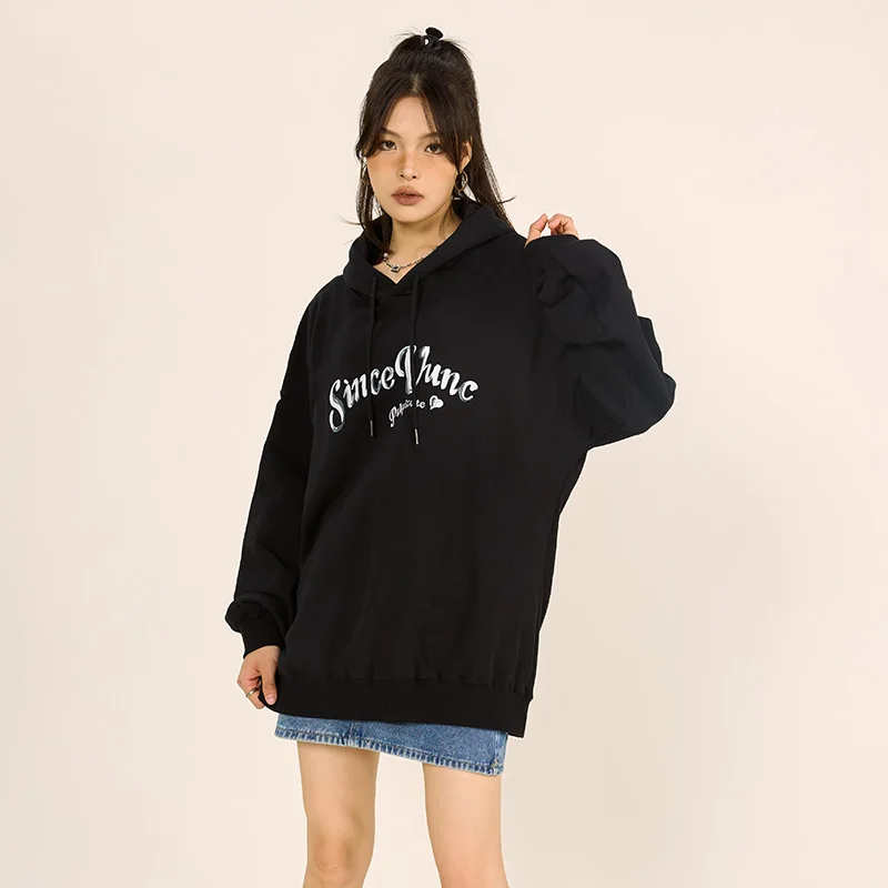 UPRAKF Letter Print Hoodie Oversize Autumn Pullovers Casual Fashion Long Sleeve Streetwear Tops Streetwear Simple Design