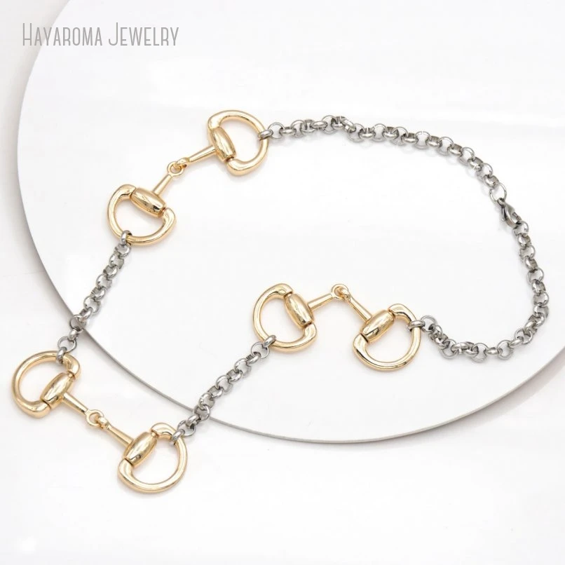 10Pcs Equestrian Horse Horsebit Snaffle Bit  D Ring Choker Necklace Women Stainless Steel Chain Jewelry