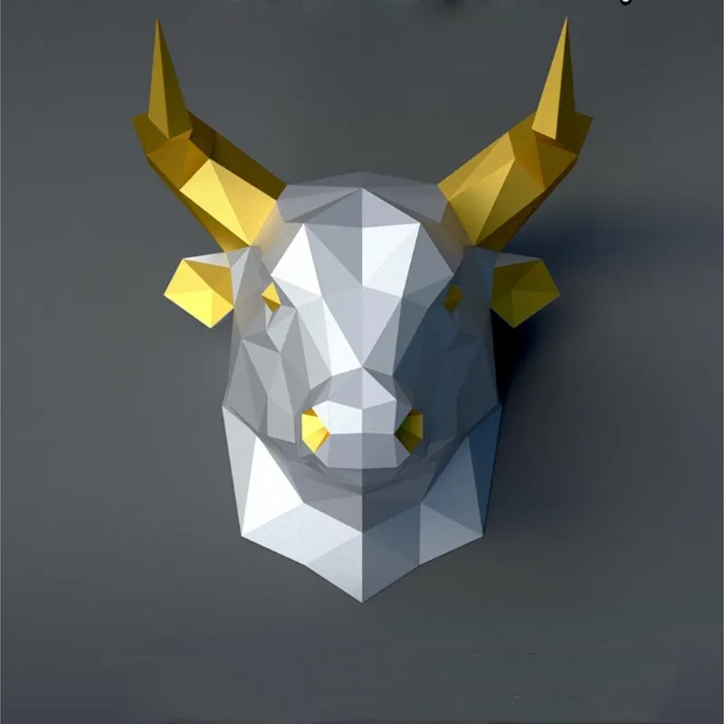 DIY Paper Model Bull Head 3D Geometric Origami Sculpture Living Room Home Decoration Ornament Family Festival Gift Home Supplies