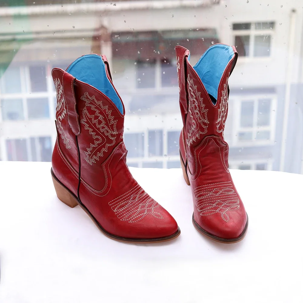 Frauen Cowboy Stiefel Luxus Stickerei Spitz Winter Stiefel Damen Schuhe Bequeme Designer Botas Outdoor Skidproof Tragbare