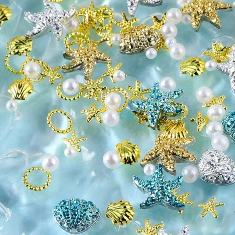 1Bag Summer Beach Sea Star Shell Nail Charms Ocean Theme Nail Rhinestone Diamonds Starfish Sea Shell Nail Gem Manicure Supplies