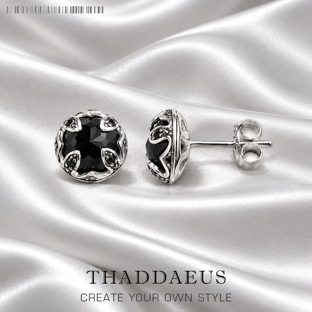 Schwarze Lotus-Ohrstecker, brandneuer glamouröser feiner Schmuck für Frauen, Vintage-Geschenk aus 925er Sterlingsilber