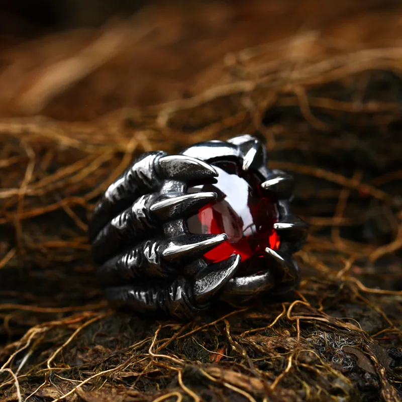 Beier New Store 316L Stainless Steel Fashion Dragon Claw Red Black Stone Men And Women Ring High Quality Jewelry LLBR8-046R