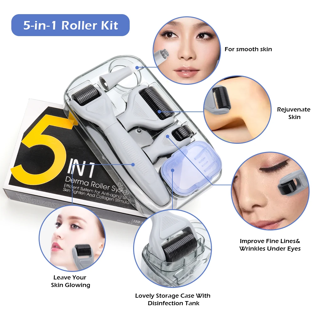 Professional Microneedle Derma Roller Kit 4/5/6 In 1 Facial Derma Rolling Mesoroller For Beard Hair Growth Skin Care Tool Beauty