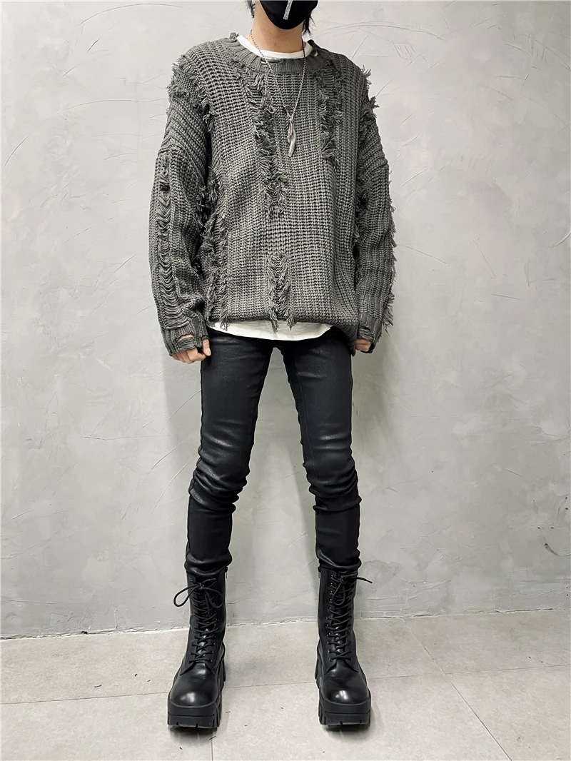 Trendy Unique Stitching Ripped Sweater Coat Fashion Designer Pullover Couple Casual Top