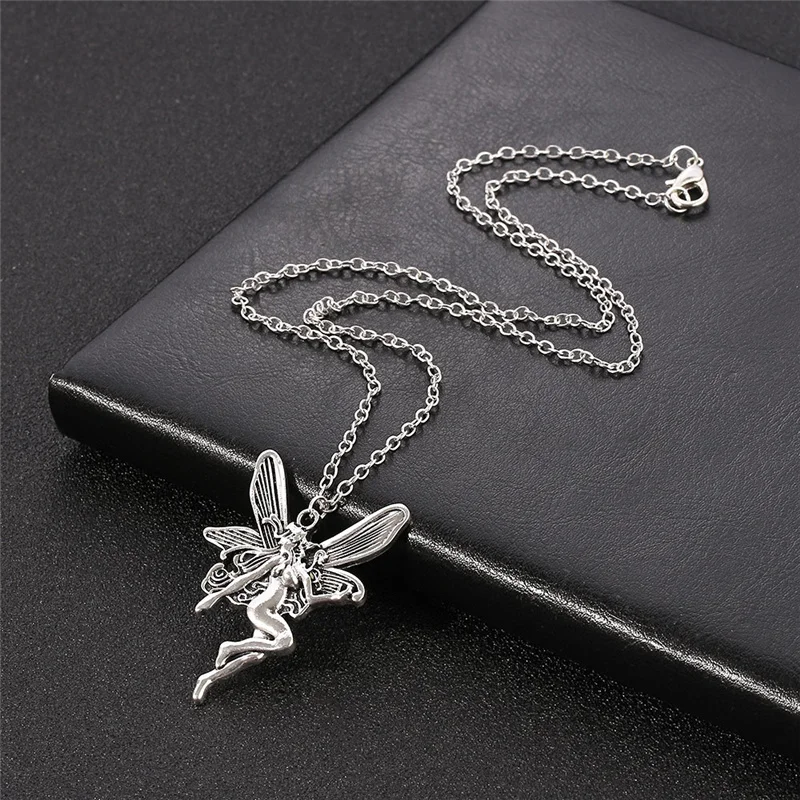 Vintage Silver Plated Angel Pendant Necklace For Women and Men Gothic Punk Fairy Wings Necklace Party Jewelry Accessories