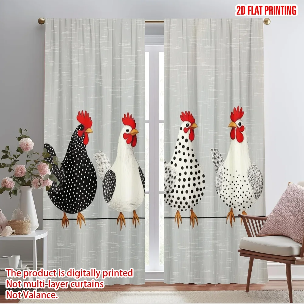 

2pcs,2D plane printing Creative Curtains Polka Dot Hens(1) Versatile Polyester Fabric (without rod) Home Decor Ldeal for Living