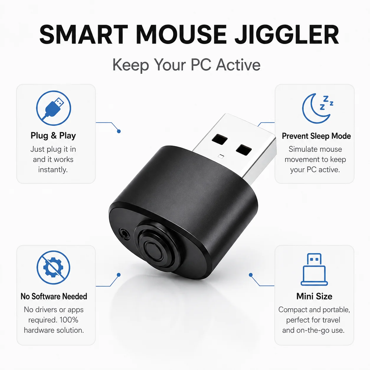 USB Mouse Jiggler Anti Sleep Device Keep Computer Awake Mouse Mover No Software Needed Auto Cursor Mover for PC Laptop