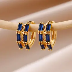 Luxury Blue Zircon Earrings for Women 2023 Trending Stainless Steel Earrings New Design Wedding Aesthetic Jewelry Free Shipping