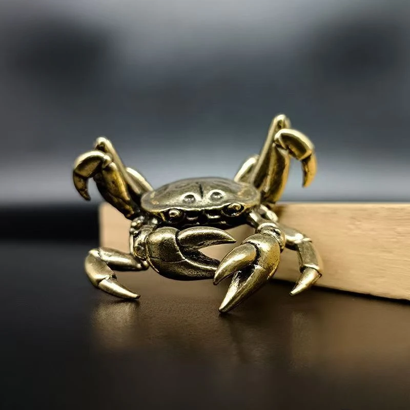 Little Fairy/ Vintage Solid Brass Crab Statue Tabletop Decoration Metal Animal Tea Pet Ornament Mini