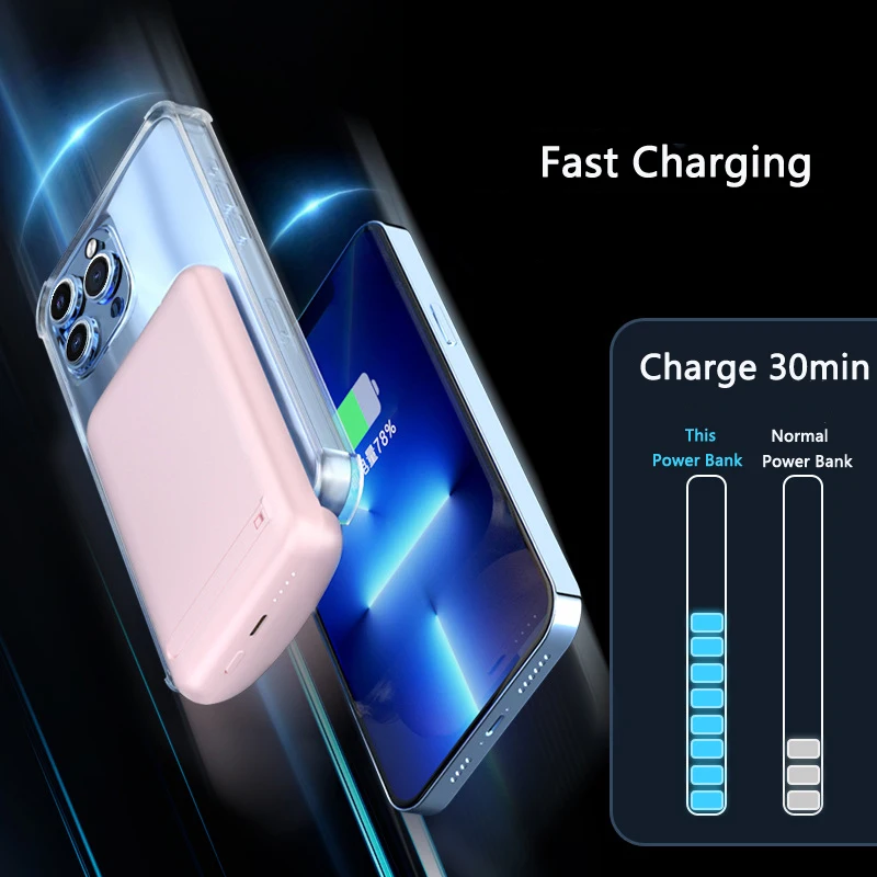 

Magnetic Power Bank for iPhone 14 13 Samsung S23 Huawei Xiaomi Type C Battery Portable Charger With Mobile Phone Holder 10000mAh