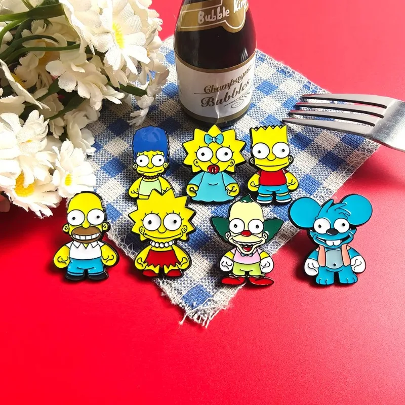 Gran oferta: Set de 7 pines esmaltados de Los Simpson - Broches de Homer, J. Simpson, Marge y Bart, insignias de dibujos animados, joyería, regalo para amigos