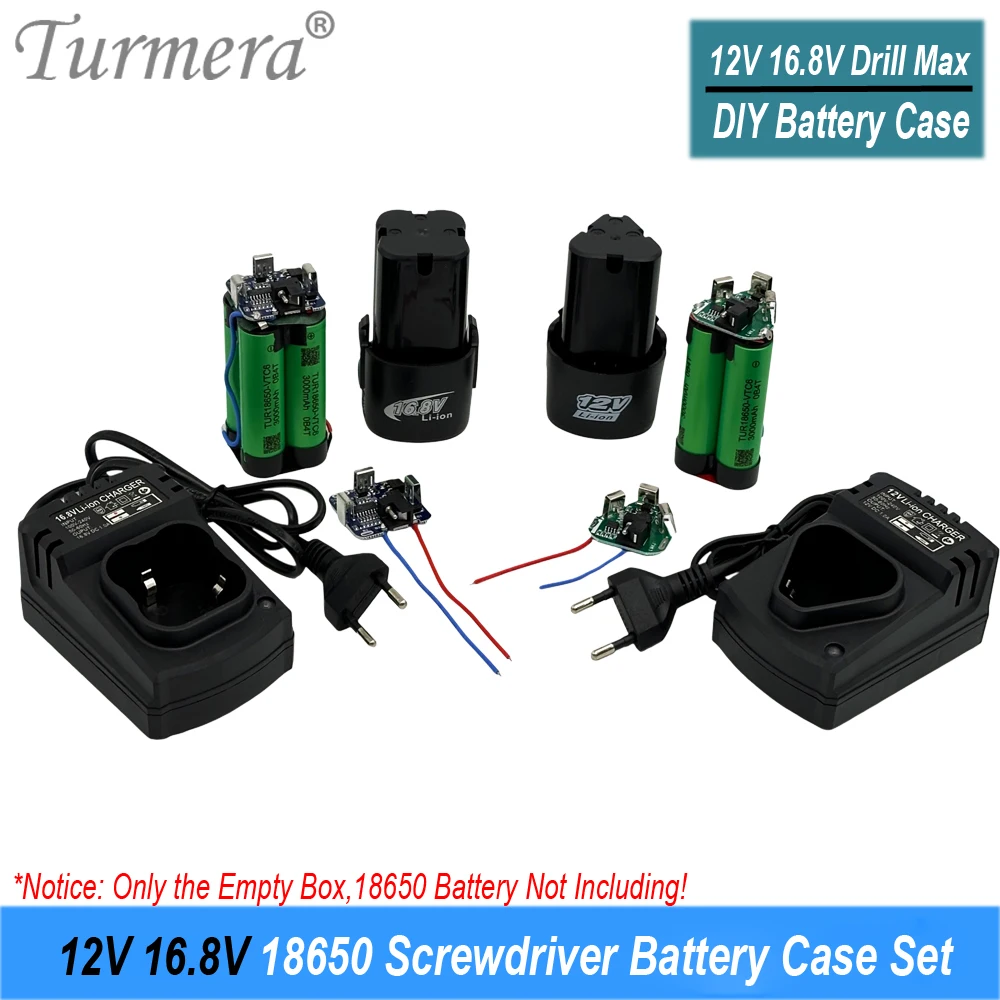 Turmera 3S 12V 4S 14.4V Screwdriver Drill Battery Case 18650 Hoder 30A BMS Weld Nickel12V 16.8V 1A Charger Use in Shura Replace