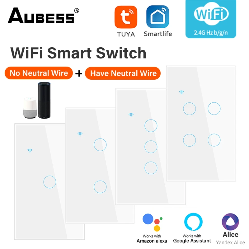 Tuya WiFi Smart Button Light Switch 1/2/3/4 Gang Smart Home Wall Switch Smart Life APP Work With Alexa Google Home Voice Control