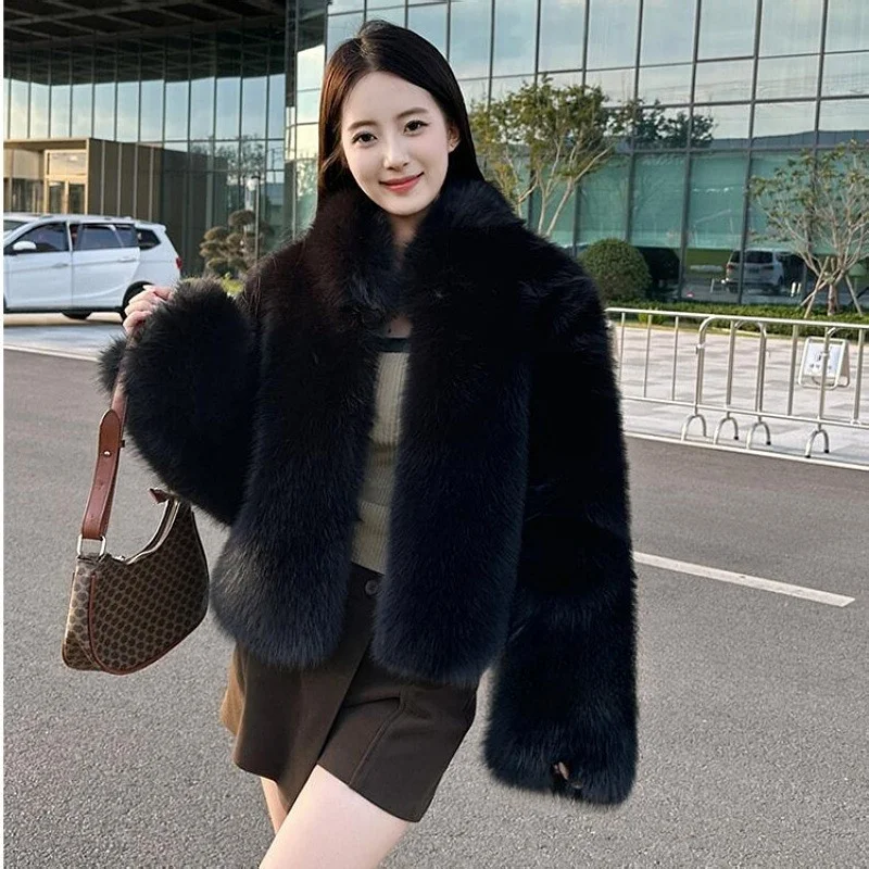 

New style fur fashion one-piece coat short stand-up collar thickened