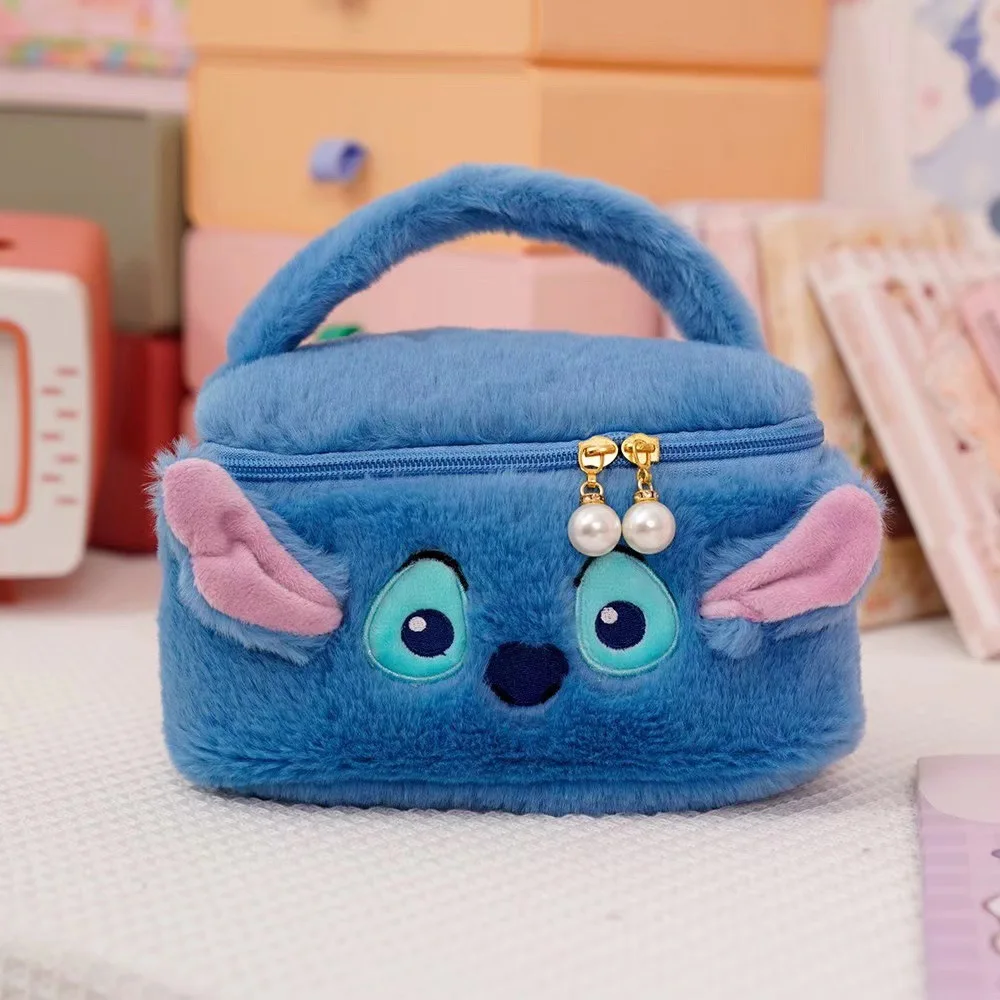 Stitch Disney Woman Cosmetics Large Capacity Makeup Storage Bag Box Portable Cartoon Anime Figure Plush Handbag Girls Gifts