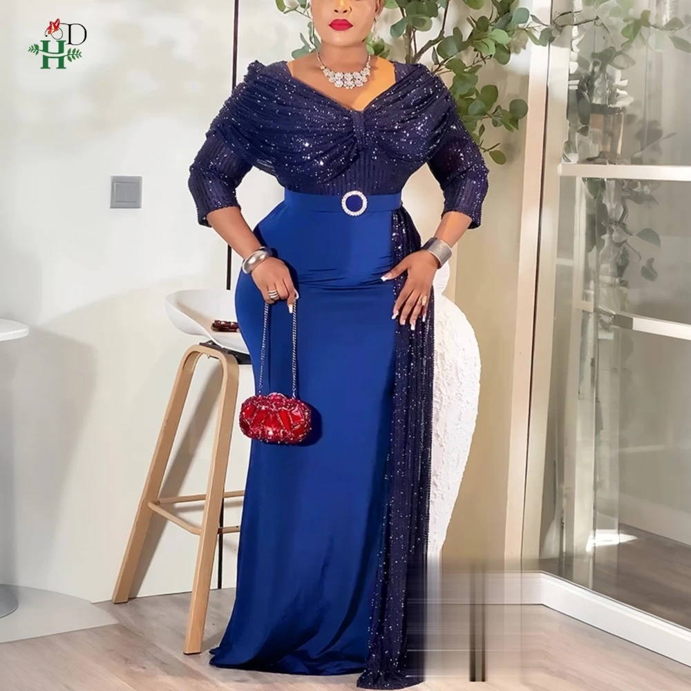 

MD 2026 Африканские вечерние платья для женщин Dashiki облегающее длинное платье с блестками Элегантное мусульманское свадебное вечернее платье в Турции размера плюс