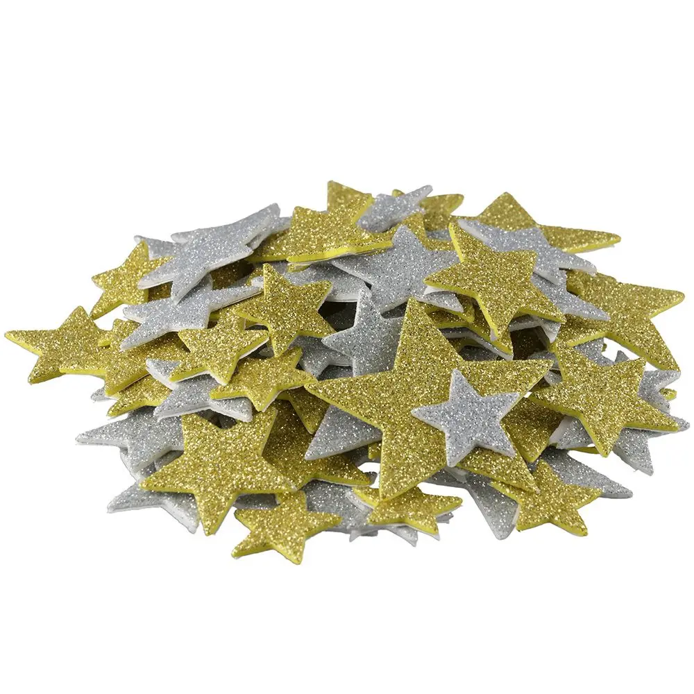 200pcs Paper Glitter Star Foam Stickers Stars Shape Silver and Gold Sparkly Foam Stickers DIY Crafts