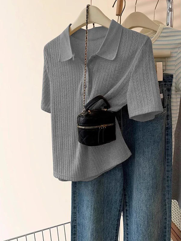Ladies Ice Silk Knitted Short Sleeve T-Shirt Shoulder Width Regular Fashionable Thin Summer Top Commute Style Loose Fit Basic