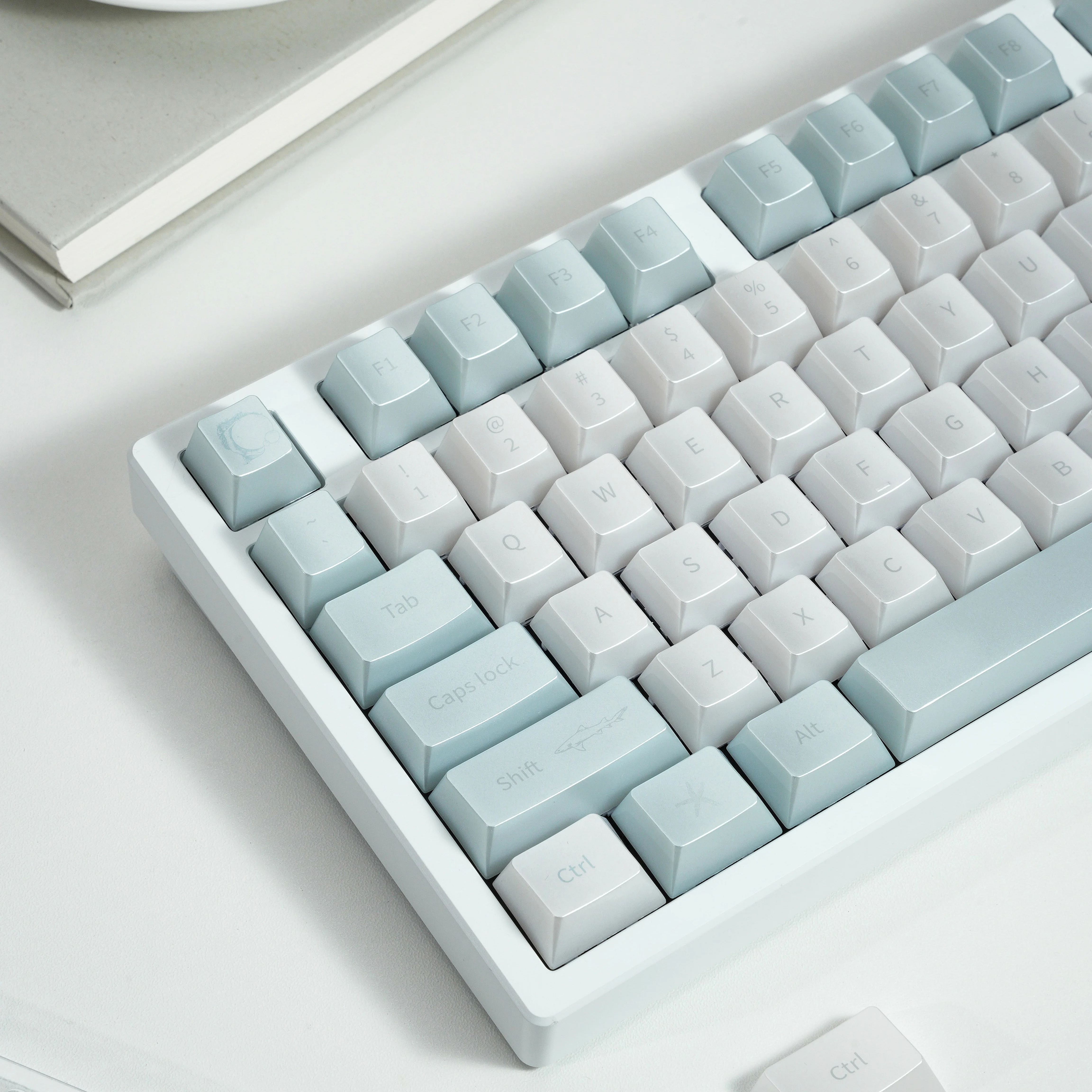 Glass Blue Sea Theme Keycaps Set PC Keyboard Caps Custom Pearlescent Cherry Profile Keycaps for Mechanical Keyboard Accessories